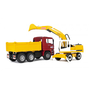 Vrachtwagen MAN TGA met Liebherr graafmachine - Bruder 2751